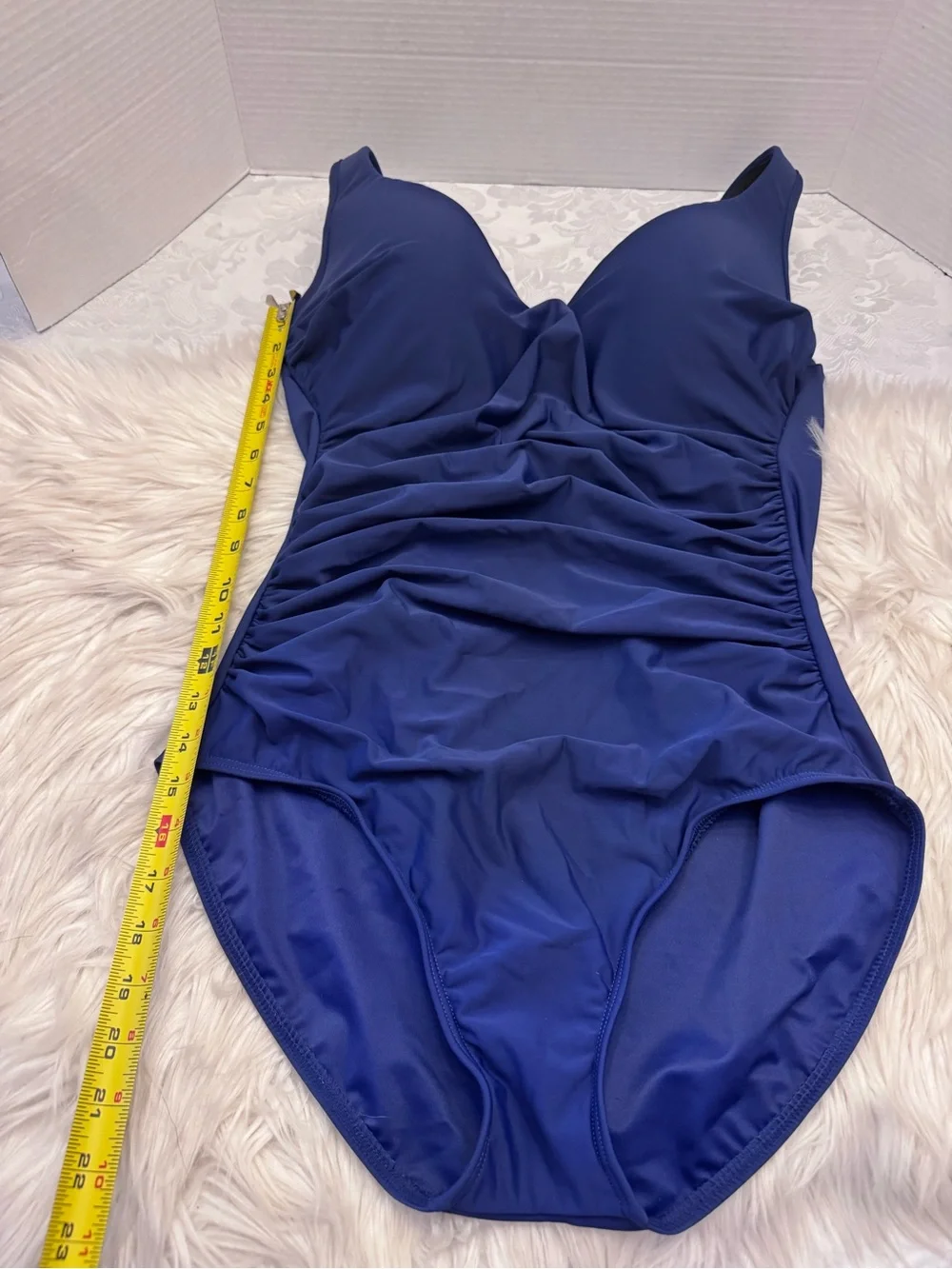 Miraclesuit 14 Amici One Piece Solid Blue Swimsuit Slimming V Neck Shirring Firm